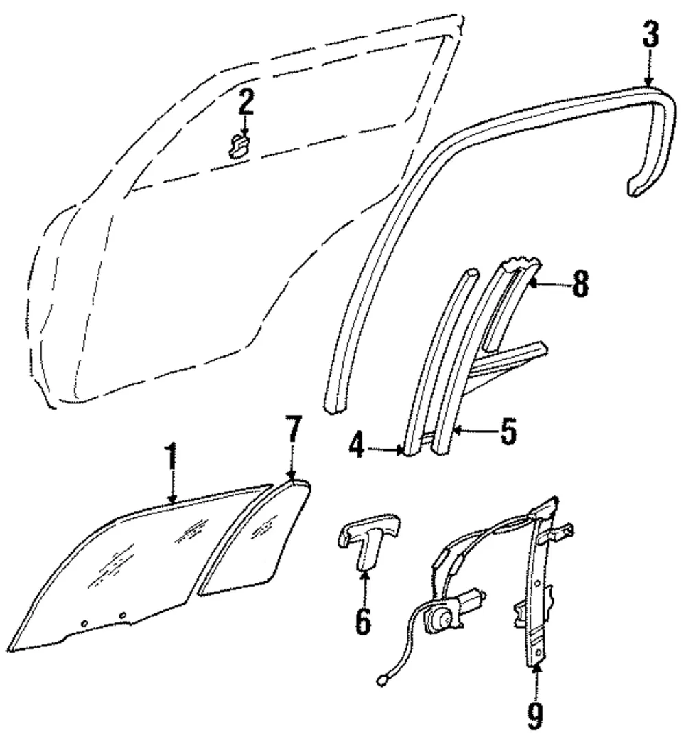 Regulator - Passenger Side (RH) - Kia (0K077-72560B)