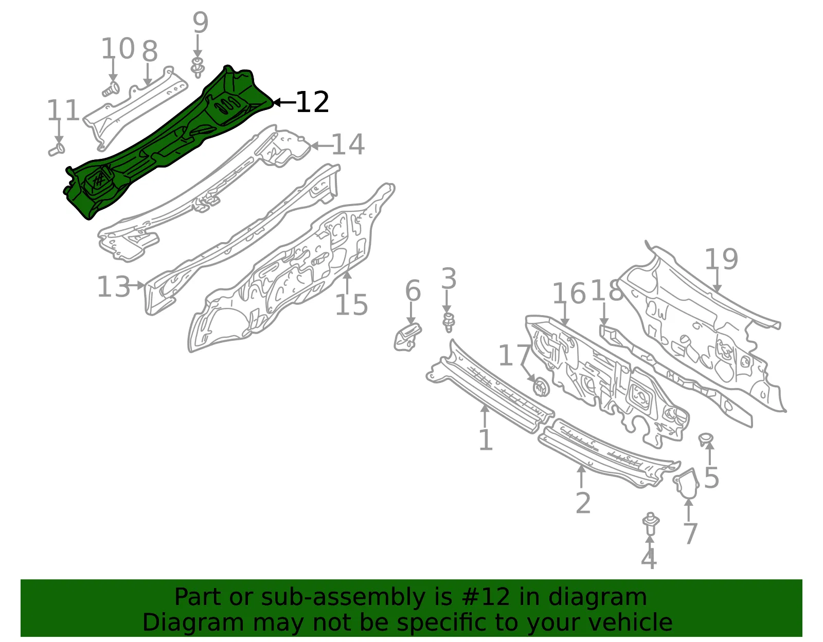 Cowl Panel - Kia (0K2AA-53510D) - view 2