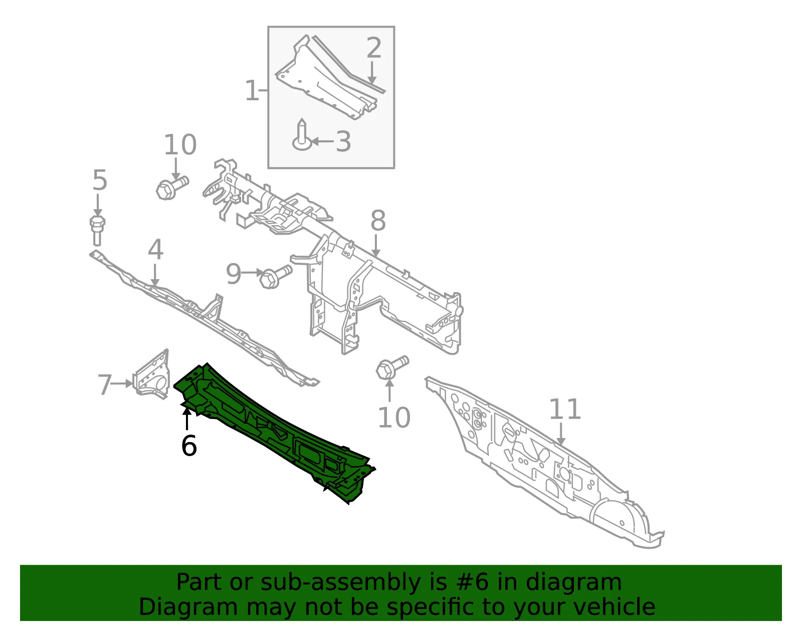 Cowl Panel - Kia (66701-2F011) - view 2