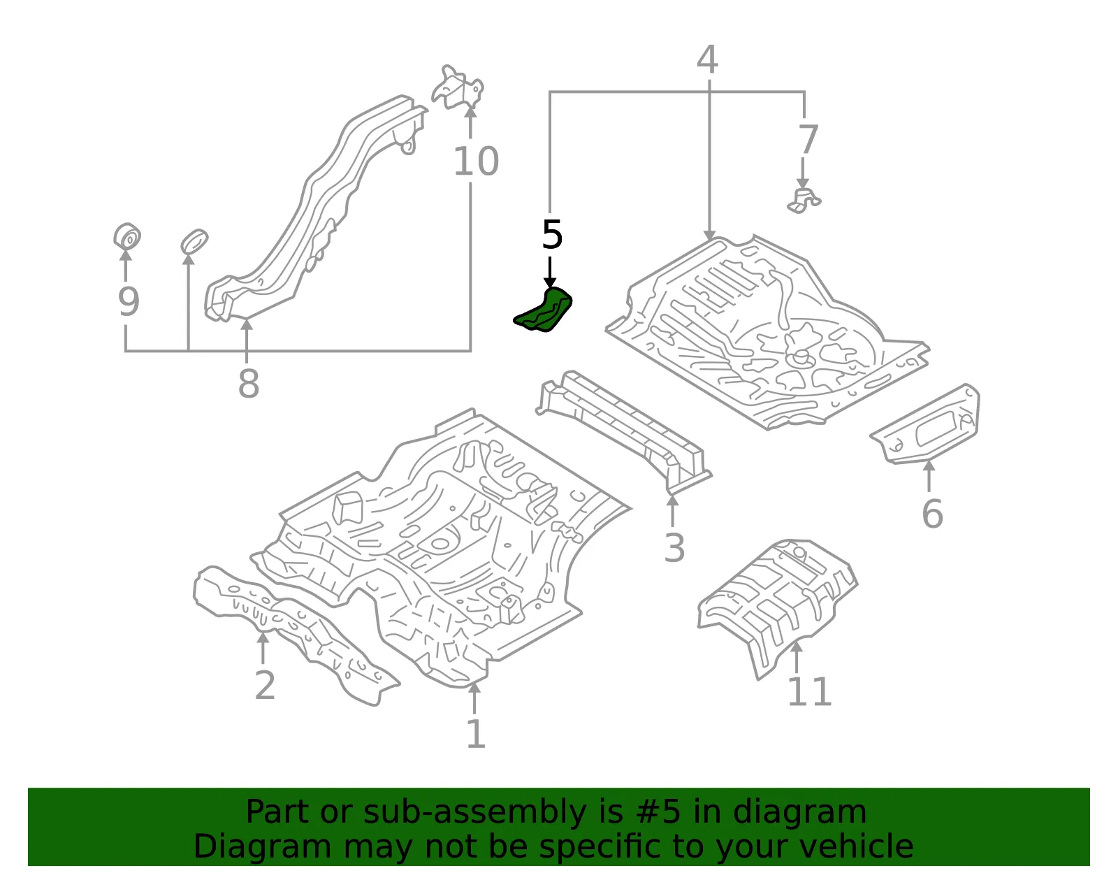Rear Floor Pan Reinforcement - Passenger Side (RH) - Mazda (T001-53-755A) - view 2
