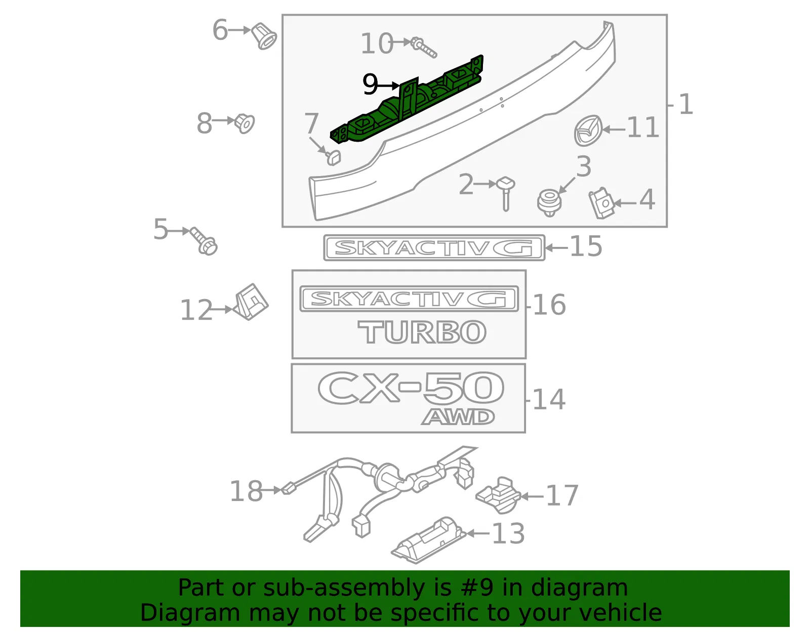 Lift-Gate Finish Panel Bracket - Mazda (va4150854) - view 2